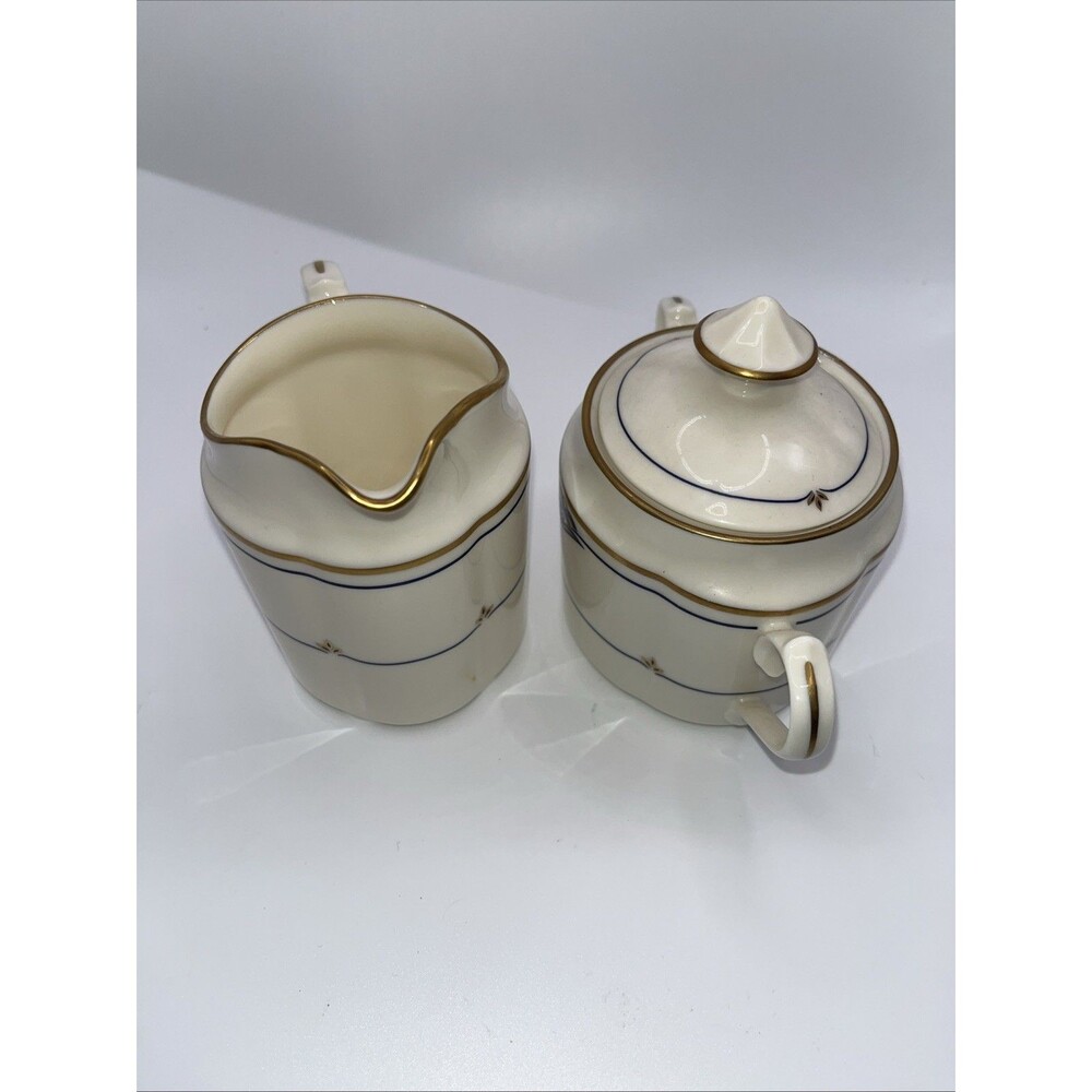 Florentine Lapis by GORHAM Sugar Bowl With Lid And Creamer Set Small Chip